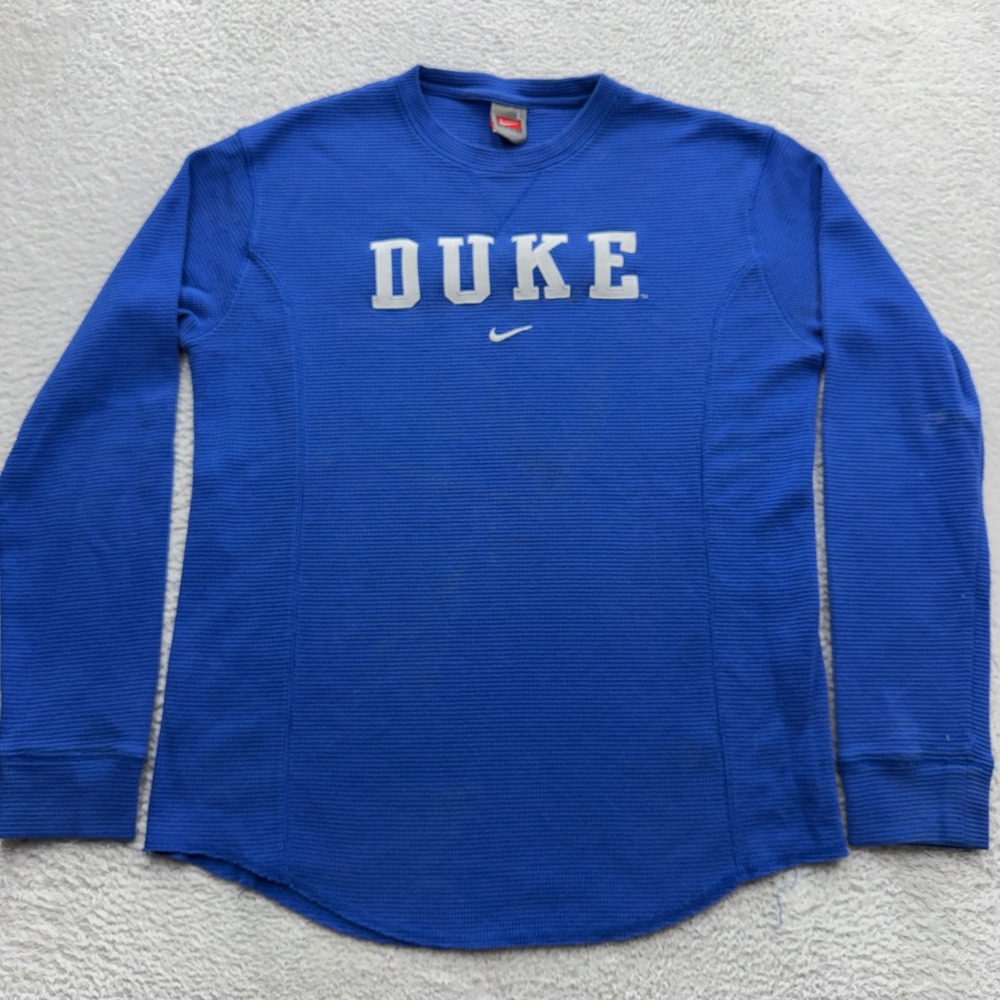 Nike Team Duke Blue Devils Mens Large Blue Waffle Knit Thermal Long Sleeve Shirt